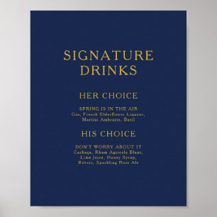 Klassiska minimalistiska marinblå gyllene signatur poster