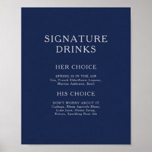 Klassiska Minimalistiska Marinblå Silver Signaturd Poster