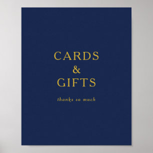 Klassiska minimalistkort för blå Guld och gåvor Poster