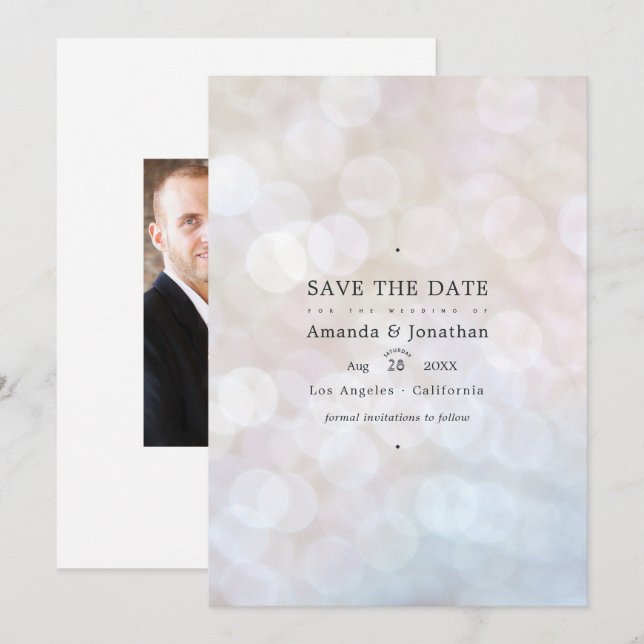 Klassiska Moderna Bokeh Bröllopsljus Spara Datumet (Fram/baksida)