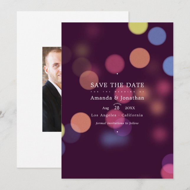 Klassiska Moderna Bokeh Bröllopsljus Spara Datumet (Fram/baksida)