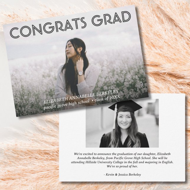 Klassiska moderna examensfotobevis kort (Classic Modern Graduation Photo Announcement Cards)