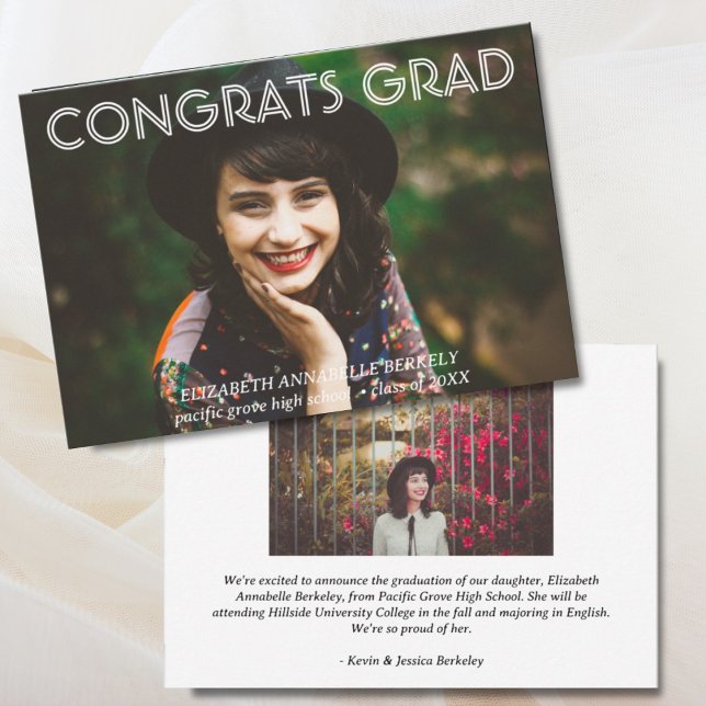 Klassiska moderna examensfotobevis kort (Classic Modern Graduation Photo Announcement Cards)