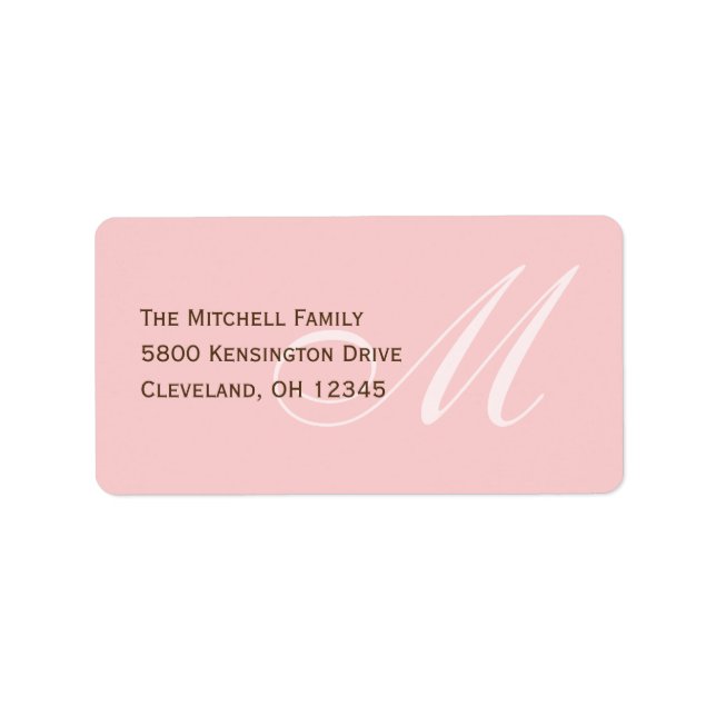 Klassiska monogramAdressetiketter - Rosa Adressetikett (Framsidan)