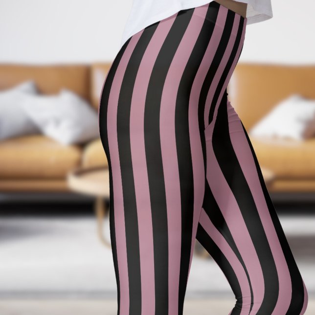 Klassiska Mönster-balkar av svart och Rosa Leggings (Classic Black and Pink Strip Pattern Leggings)