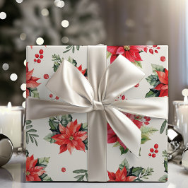 Klassiska och charmerande röda poinsettias och bär presentpapper