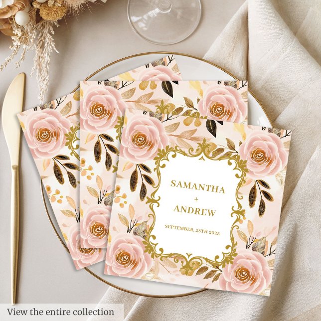 Klassiska Pappra blöjor för Bröllop i  Guld Pappersservett (Classic Blush Gold Wedding Paper Napkins)