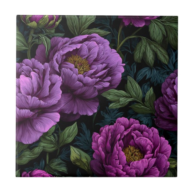 Klassiska portugisiska peonies Tiles for Home Floo Kakelplatta (Framsidan)