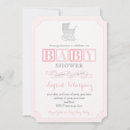 Klassiska Pram Girl Baby Shower-Inbjudningskort på Inbjudningar