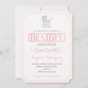 Klassiska Pram Girl Baby Shower-Inbjudningskort på Inbjudningar