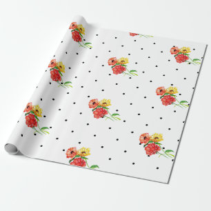 Klassiska punkter och röd Gula blommor Presentpapper