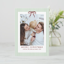 Klassiska ränder Röd Båge Ram Jul Foto Julkort