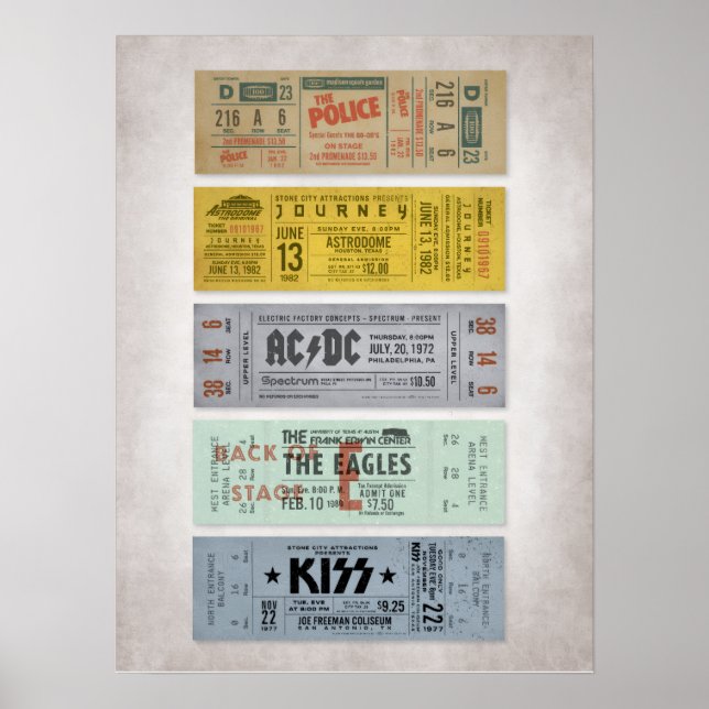 Klassiska Rockkonsertbiljetter – Vintage Musikvägg Poster (Framsidan)