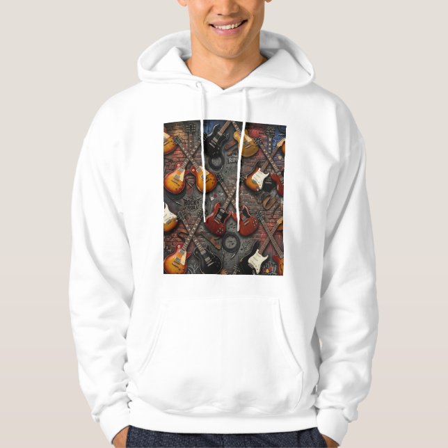 Klassiska Rockrytmer: Vintage Elgitarr Hoodie (Framsida)
