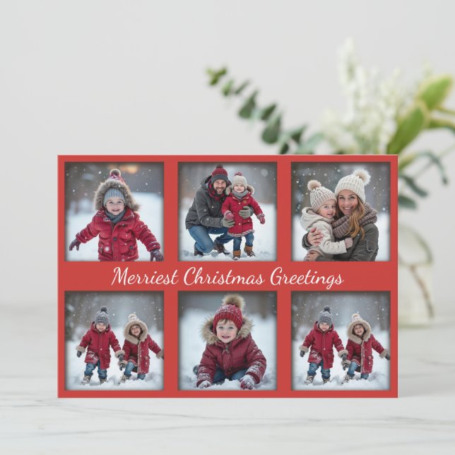 Klassiska röda 6-foto-julhälsningar | Familj Julkort (Stående Fram)