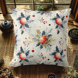 Klassiska röda dekorationer & järnek – Elegant jul Kudde