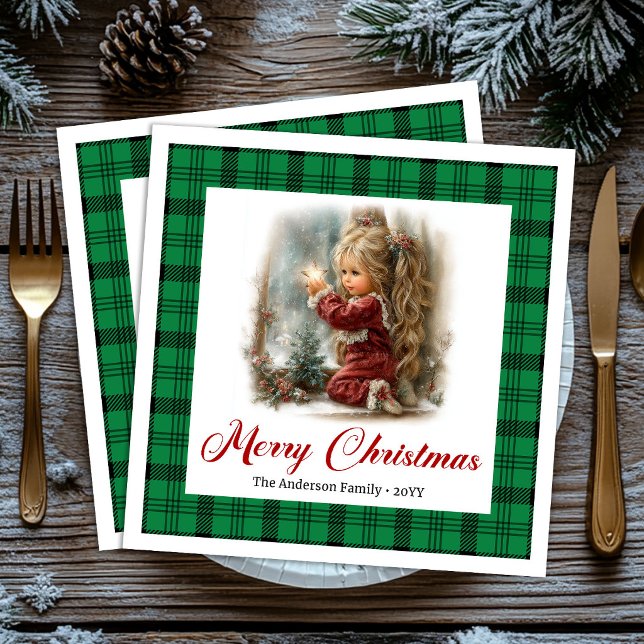 Klassiska röda gröna firande vinterscen servetter (Classic Red Green Celebration Winter Scene Napkins)