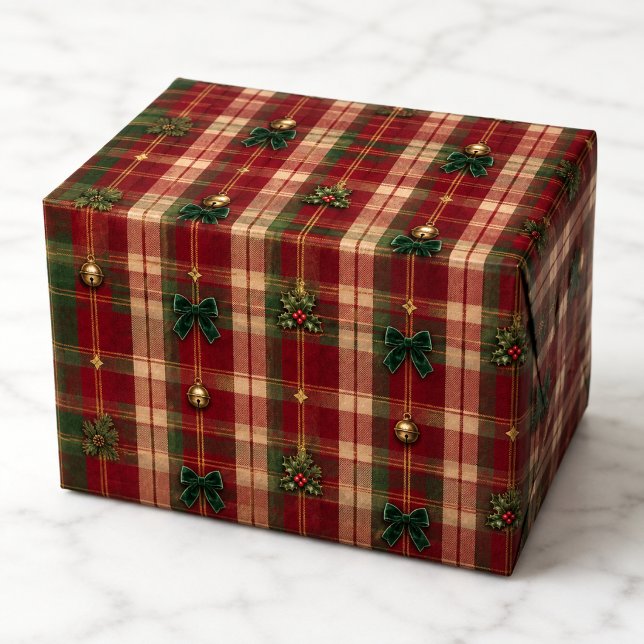Klassiska röda gröna Heritage Tartan julbågar Presentpapper (Skapare uppladdad)
