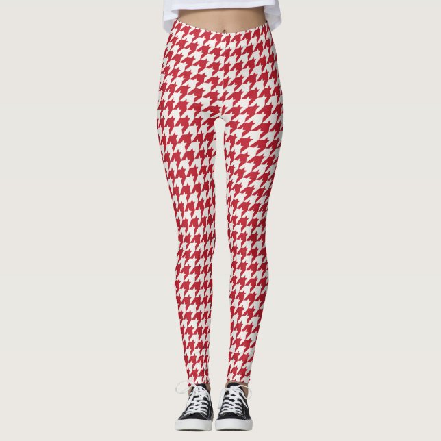 Klassiska röda Houndstooth Mönster Leggings (Framsida)