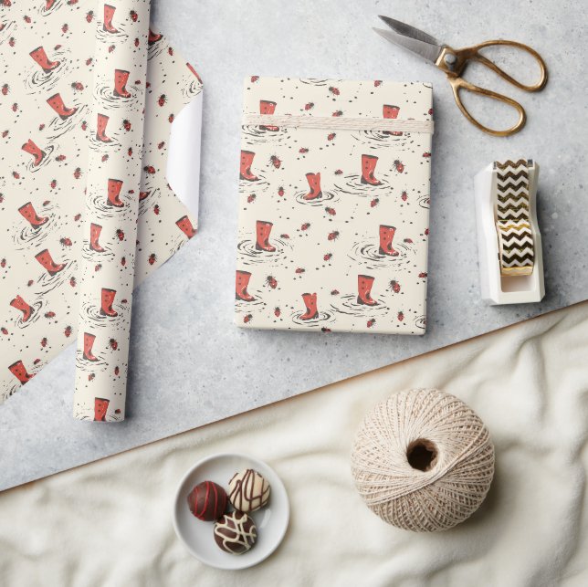 Klassiska röda ladybugs med Rainboots Presentpapper (Hantverk)
