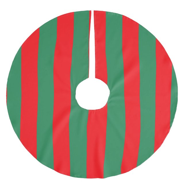 Klassiska röda och gröna julränder julgransmatta borstad polyester (Framsidan)