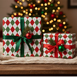 Klassiska röda och Grönt julgyllediamanter Presentpapper
