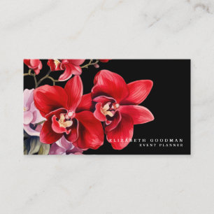 Klassiska röda orchids Black Affärskort Visitkort