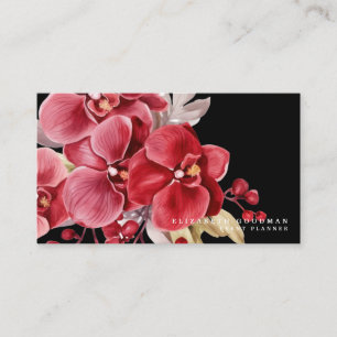 Klassiska röda orchids Black Affärskort Visitkort