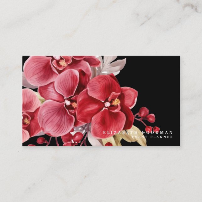 Klassiska röda orchids Black Affärskort Visitkort (Framsida)