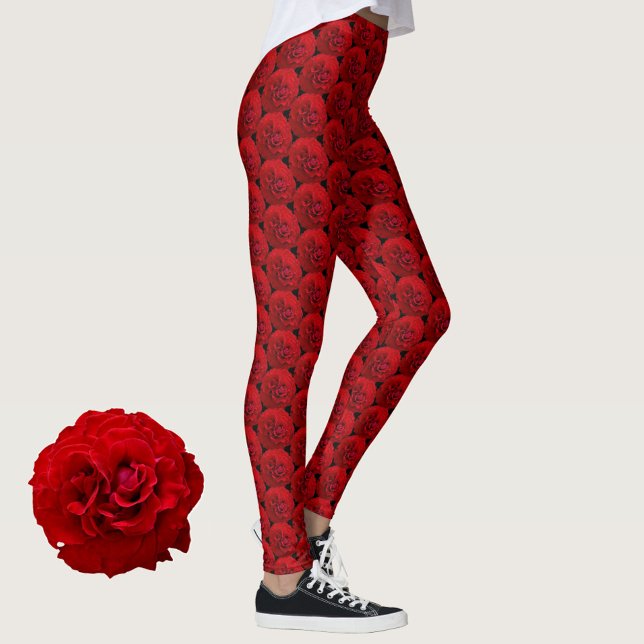 Klassiska röda rosor på svart leggings (Skapare uppladdad)