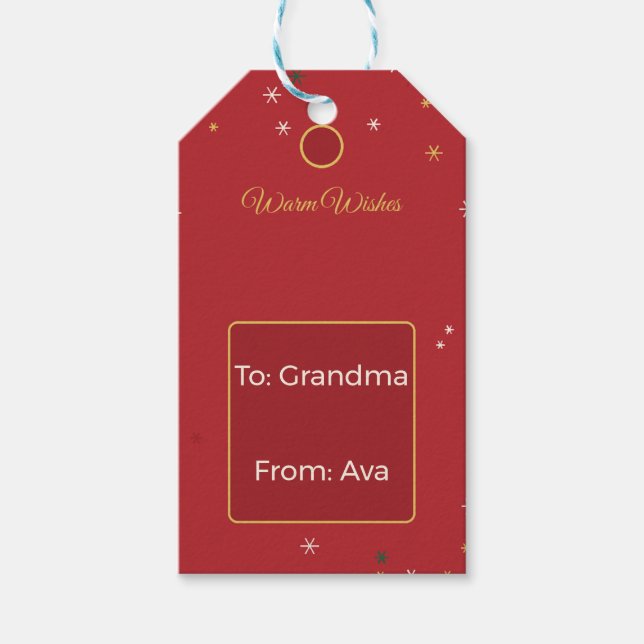 Klassiska röda snöflinga julhälsning presentkort presentetikett (Framsidan)