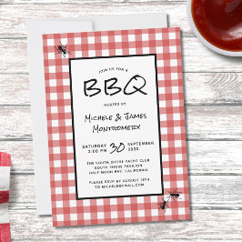 Klassiska röda vita Gingham myror BBQ Picknickfest Inbjudningar