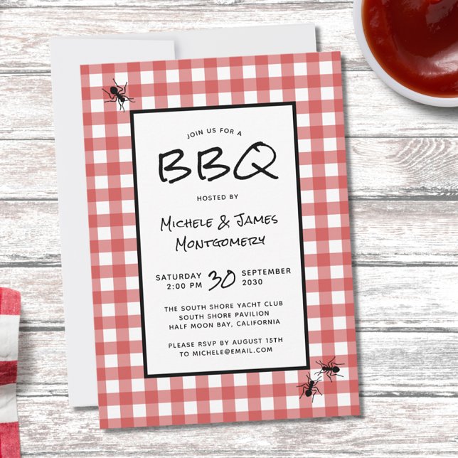 Klassiska röda vita Gingham myror BBQ Picknickfest Inbjudningar (Skapare uppladdad)