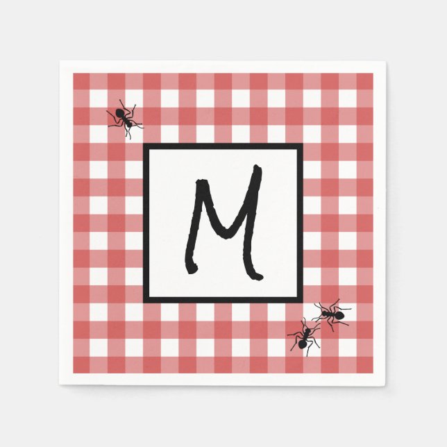 Klassiska röda vita Gingham myror BBQ Picknickfest Pappersservett (Framsidan)