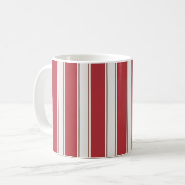 Klassiska röda, vita och mocha-mus-ränder kaffemugg (Framsida vänster)