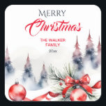 Klassiska rödbalar i god jul och gräs fyrkantigt klistermärke<br><div class="desc">God jul klassiska traditionella rödbaublar och rödfärgade sandfjällsbrickor träd-vattenfärgdekaler</div>