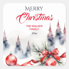 Klassiska rödbalar i god jul och gräs fyrkantigt klistermärke