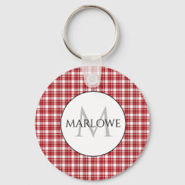 Klassiska rödvita kontroller Play Monogram Namn Nyckelring