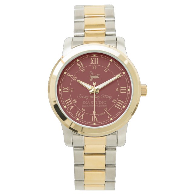 Klassiska romerska siffror (Burgundy) Se Armbandsur (Framsida)