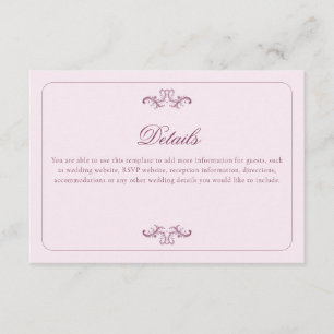 Klassiska rosa bröllopsdetaljer tilläggskort