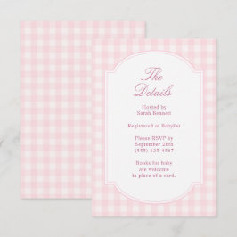 Klassiska Rosa Gingham Baby Shower-detaljer Tilläggskort
