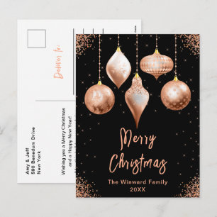 Klassiska Rosa Guld Ornament Glada Jul Helg Vykort