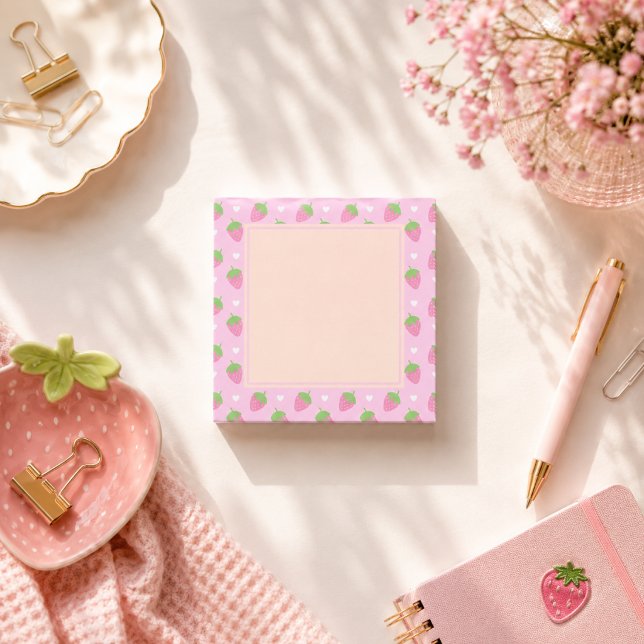 Klassiska Rosa Jordgubbar  Post-it Block (Skapare uppladdad)