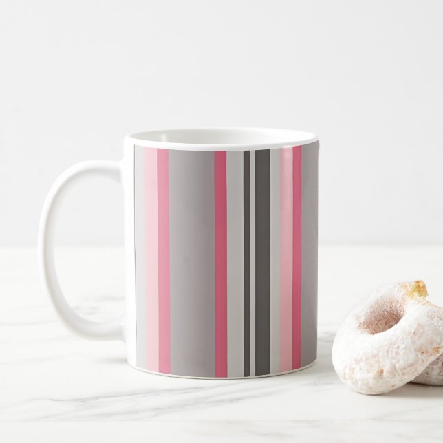 Klassiska rosa och grå ränder kaffemugg (Med munk)
