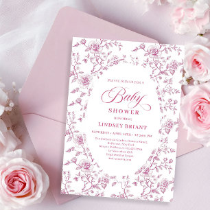 Klassiska rosa och vita rosor Toile Baby Shower Inbjudningar