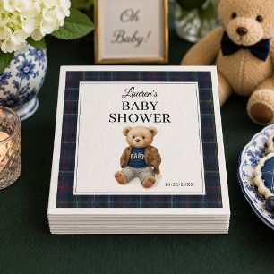 Klassiska rutor Teddybjörn Baby Shower Servetter