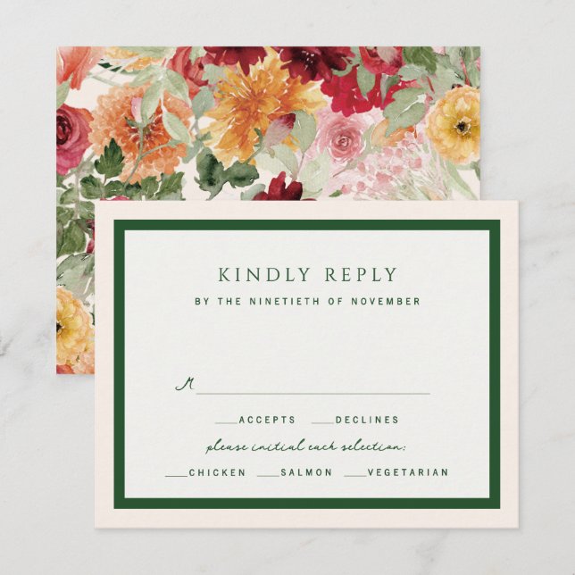 Klassiska sagegröna trädgårdsblommor formell bröll OSA kort (Fram/baksida)