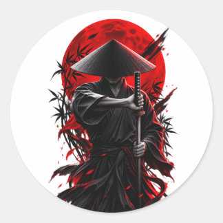 Klassiska Samuraj Rund Sticker Runt Klistermärke