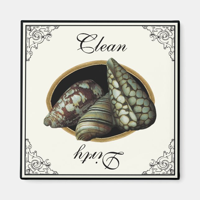 Klassiska Snäckor Black Clean Dirty Dishwasher Mag Magnet (Framsidan)