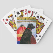 Klassiska spelkort med hund i canoe